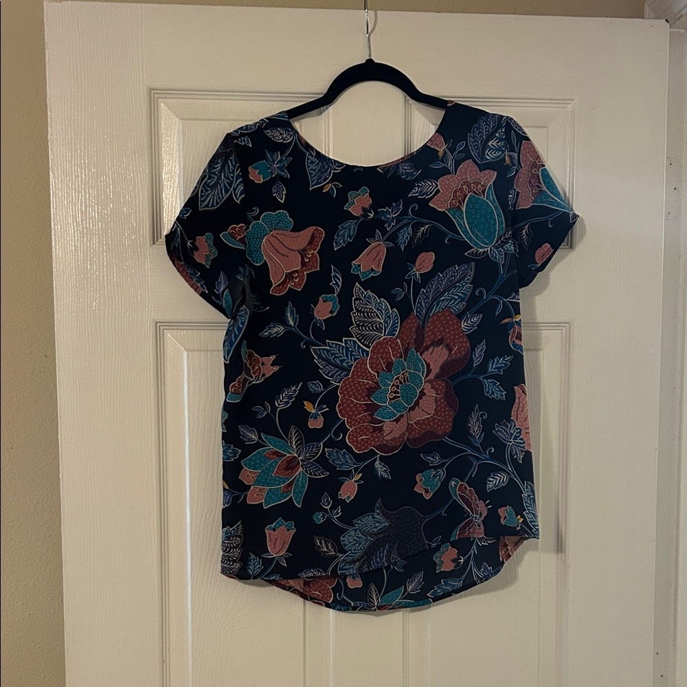 LOFT dark blue Floral Blouse